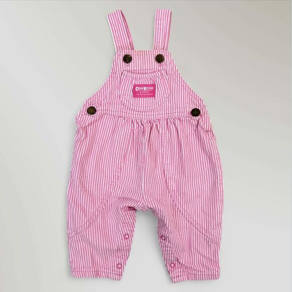 Vtg Baby B'gosh by Oshkosh Overalls Pink White Striped Made in USA Size 6-9 Mo - Picture 1 of 9
